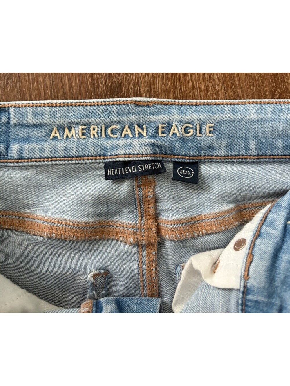 American Eagle Next Level Flare Jeans Womens 0 Light Wash Distressed Hem Zero - Picture 3 of 4